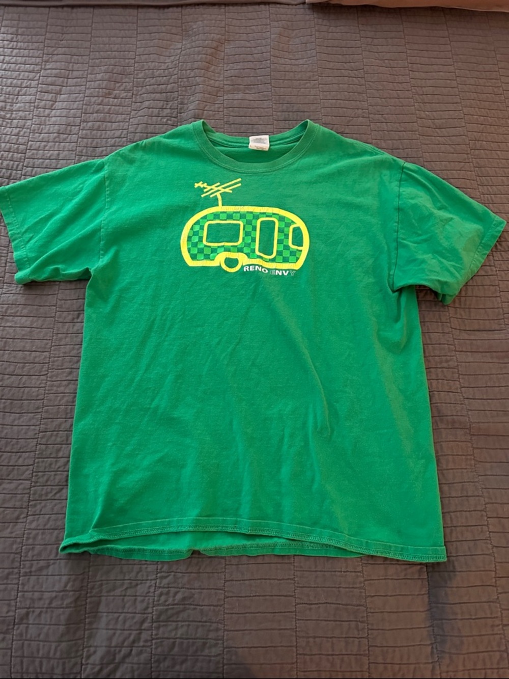 Green Graphic Tee with Camper Design